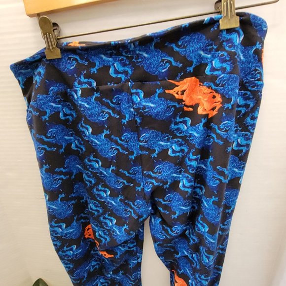 LuLaRoe Tall & Curvy TC Legging Blue Black Orange Mystical Mythical Dragon Lion - Picture 8 of 13